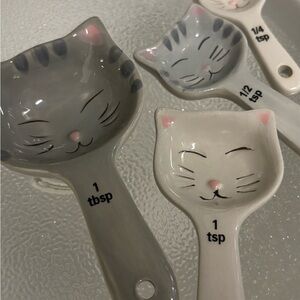 Cute Cat Ceramic Measuring Spoons - Gray & White
